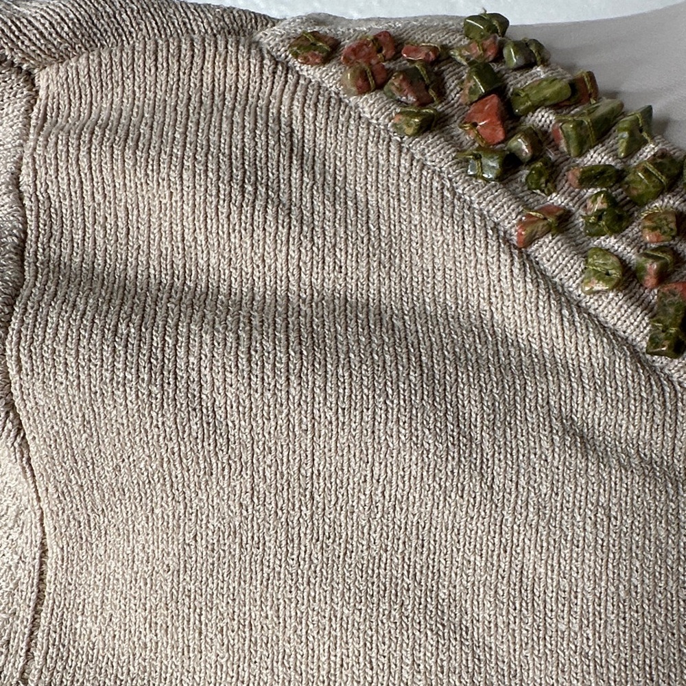 Joseph Cream Long Sleeve Top with Beaded Green Accent - Picture 5 of 9